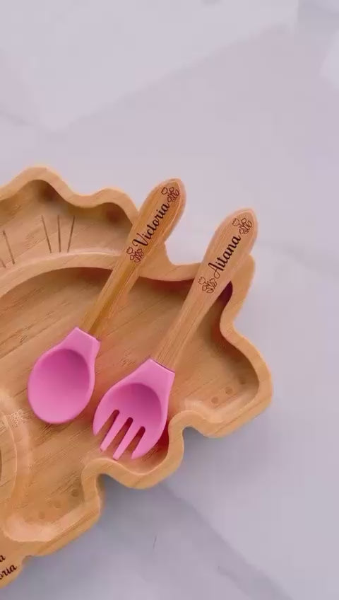 Set : Plato  y cubiertos de Dinosaurio Personalizado